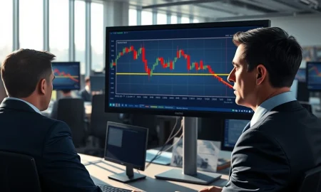 EUR/USD price chart breaking below 200-day moving average on Frankfurt trading desk monitors