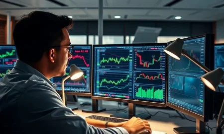Analyst monitors EUR/USD forex charts showing pullback risk from Federal Reserve signals.