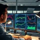 Analyst monitors EUR/USD forex charts showing pullback risk from Federal Reserve signals.