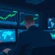 Trader monitors EUR/USD forex charts rising slightly amid US-Iran war market caution.
