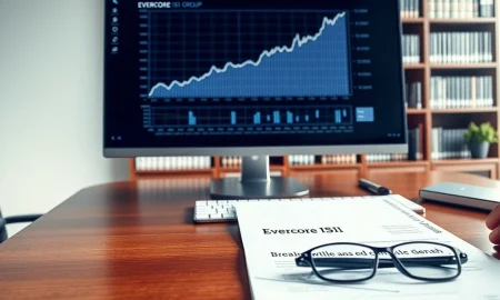 Financial analyst desk with chart showing Evercore ISI Group's upgrade of Southern Company Corporate Bond SOJF.