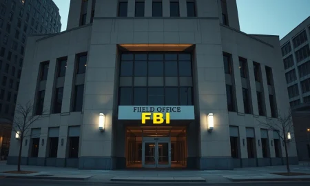 FBI field office exterior representing the location of the 2023 Epstein files data breach and cybersecurity incident.