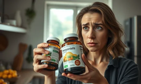 Consumer examines herbal supplement bottle after FDA warning about hidden Viagra ingredient.