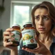 Consumer examines herbal supplement bottle after FDA warning about hidden Viagra ingredient.