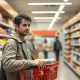 Consumer examines rising prices in grocery store during February inflation analysis.