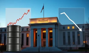 Federal Reserve building with economic pressure from weak jobs data and oil price shock