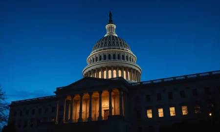 The United States Capitol building at dusk, representing the legislative debate over the SAVE Act.