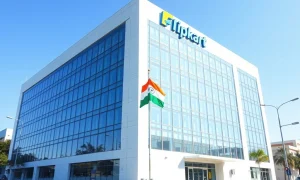 Flipkart headquarters building in India with Indian flag ahead of IPO relocation