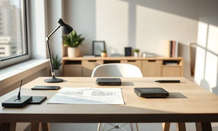 Design workspace with prototype and sketches for a new AI interface system from Hark.