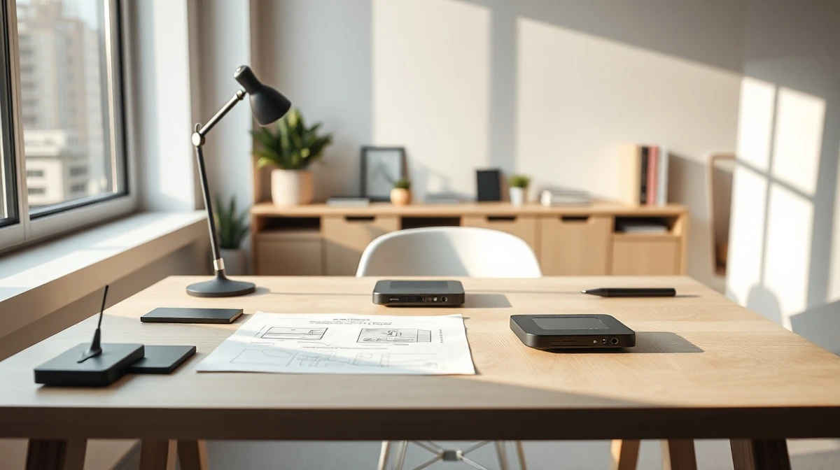 Design workspace with prototype and sketches for a new AI interface system from Hark.