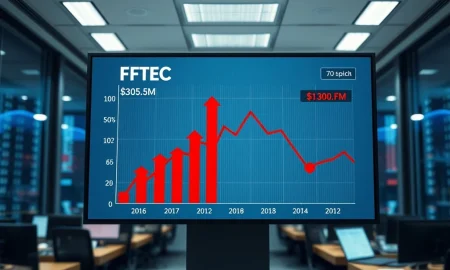 Breaking news visualization of the $305.5 million FTEC ETF outflow impacting tech stocks.