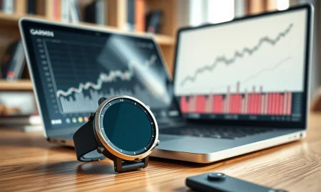 Garmin smartwatch and stock chart showing a decade of strong investment growth for GRMN.