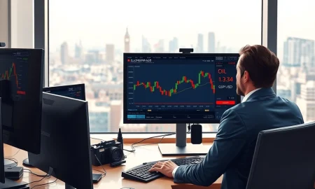 Trader monitors GBP/USD exchange rate holding at 1.34 amid market volatility from oil and inflation.