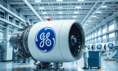 GE Aerospace jet engine assembly in a US manufacturing facility as part of a $1 billion investment.