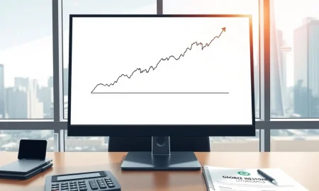 Trading desk monitor showing stock chart for George Weston Preferred Shares Series IV ex-dividend date.