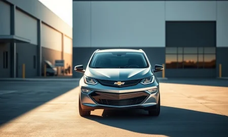 2027 Chevy Bolt EV outside GM's Fairfax Assembly Plant, symbolizing the model's strategic revival.