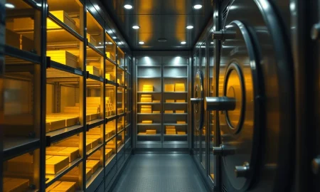 Gold bullion bars in a secure vault representing Gold.com's asset storage capabilities.