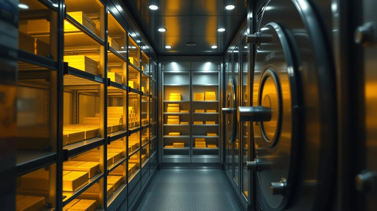 Gold bullion bars in a secure vault representing Gold.com's asset storage capabilities.