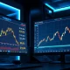 Gold and oil price charts on trading screens showing $5,000 gold and surging crude oil.