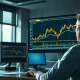 Financial analyst monitors gold price chart on screen, highlighting market risk.
