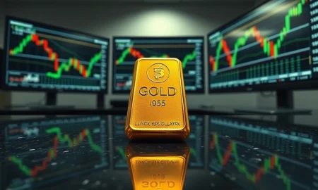 Gold bullion bar in a trading room as markets await US inflation data.