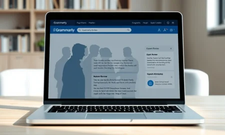 Grammarly Expert Review feature on a laptop screen showing AI-generated feedback attributed to unauthorized experts.