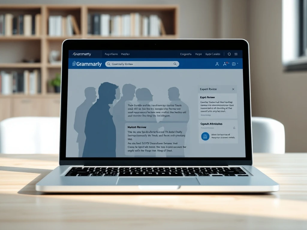 Grammarly Expert Review feature on a laptop screen showing AI-generated feedback attributed to unauthorized experts.