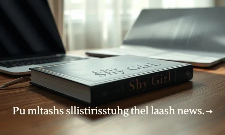 A closed book titled Shy Girl on a desk next to a laptop, representing the publishing controversy.