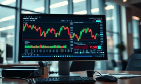 Computer screen showing stock charts and financial data related to defense fund trading.