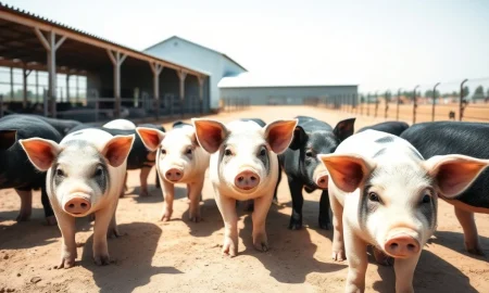 Market-weight hogs at a farm following the USDA price report and futures rally in March 2026.
