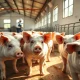 Market hogs in a modern farming facility as futures prices decline on weak export sales.