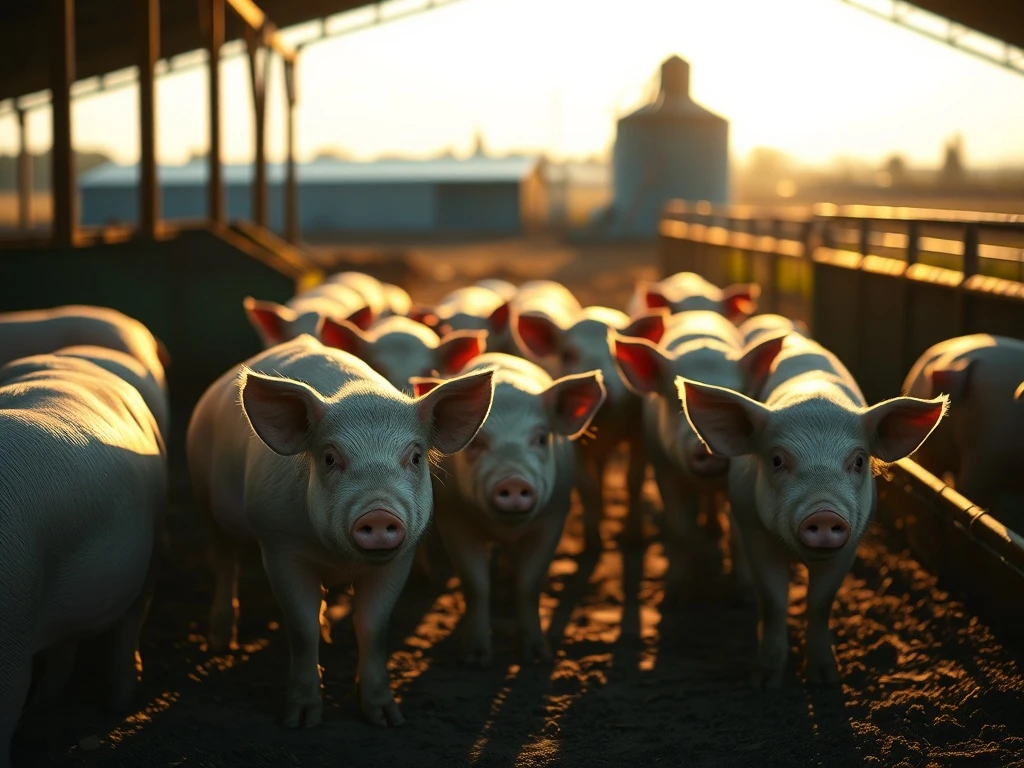 Market-weight hogs at a farm, representing the strength in lean hog futures and commodity markets.