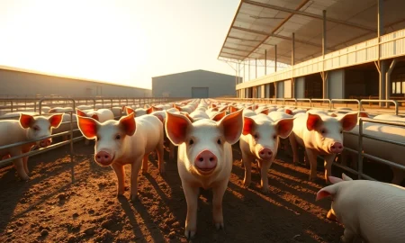 Market hogs at a farm following the USDA report on rising lean hog futures prices.