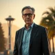 Former Starbucks CEO Howard Schultz in a portrait symbolizing his relocation from Washington state to Florida.