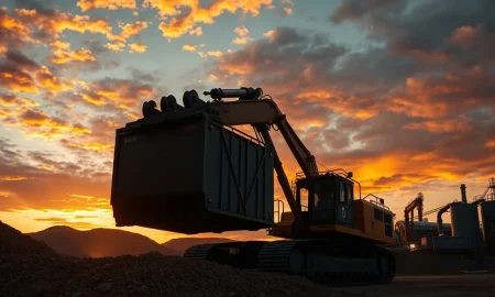 Industrial gold mining operation at sunset representing Idaho Strategic Resources.