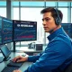 Trader monitors stock market and IEA oil reserve release news on financial displays during volatile trading session.