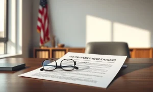 IRS proposed regulations document for the Trump Accounts savings program on a desk.