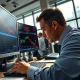 Professional bond trader analyzing iShares 10+ Year Investment Grade Corporate Bond ETF (IGLB) data on financial trading screens