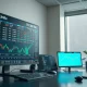 A trading desk monitor showing ETF and stock market data charts.