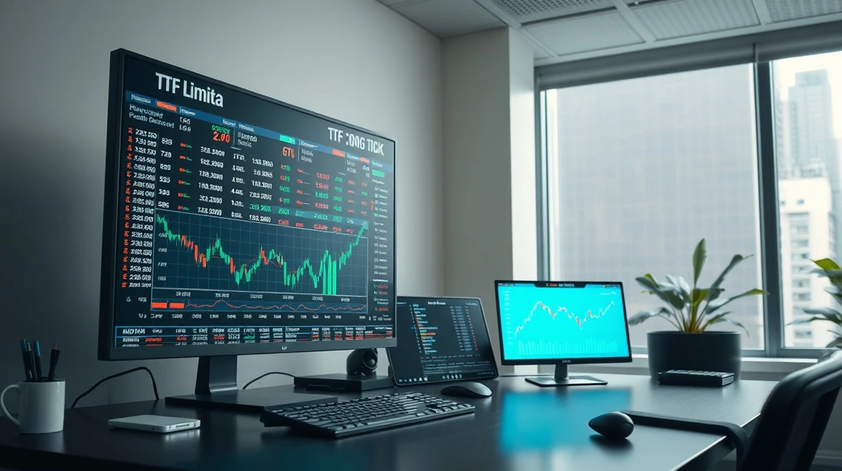 A trading desk monitor showing ETF and stock market data charts.