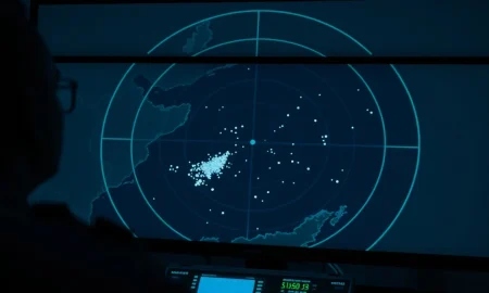 Military radar screen showing activity over the Red Sea region.
