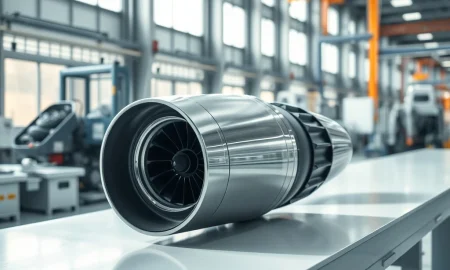 Aerospace manufacturing component representing the iShares U.S. Aerospace & Defense ETF (ITA) and its major holdings like GE and Northrop Grumman.
