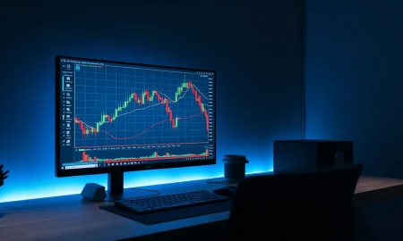 A trading screen showing a cryptocurrency chart, representing James Wynn's leveraged Bitcoin short position.