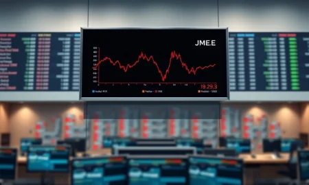 JMEE ETF stock chart showing oversold RSI reading of 29.3 on a trading floor display.