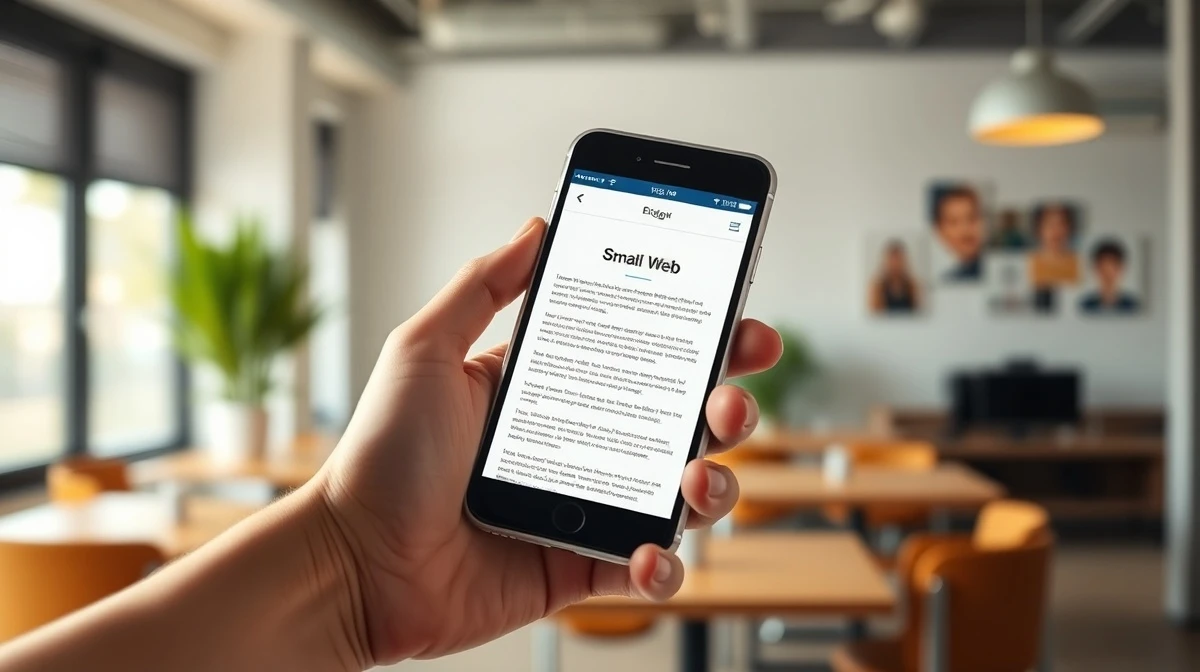 Smartphone displaying the Kagi Small Web app interface for discovering human-authored websites.