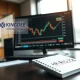 Analyst's desk showing a stock chart for Kingdee International Software Group with a downward price trend.
