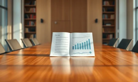 Korn/Ferry Q3 earnings report showing positive financial results on a boardroom table.