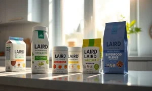 Laird Superfood products on a kitchen counter following Q4 earnings report.
