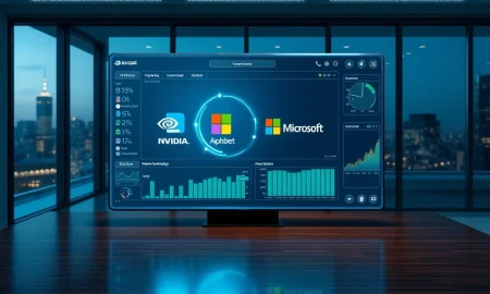 Investment dashboard displaying AI ETF data with major technology company logos for 2026 artificial intelligence investing