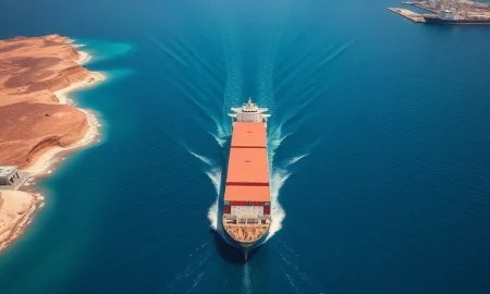 Larry Kudlow Hormuz Strait analysis with aerial view of strategic oil shipping channel